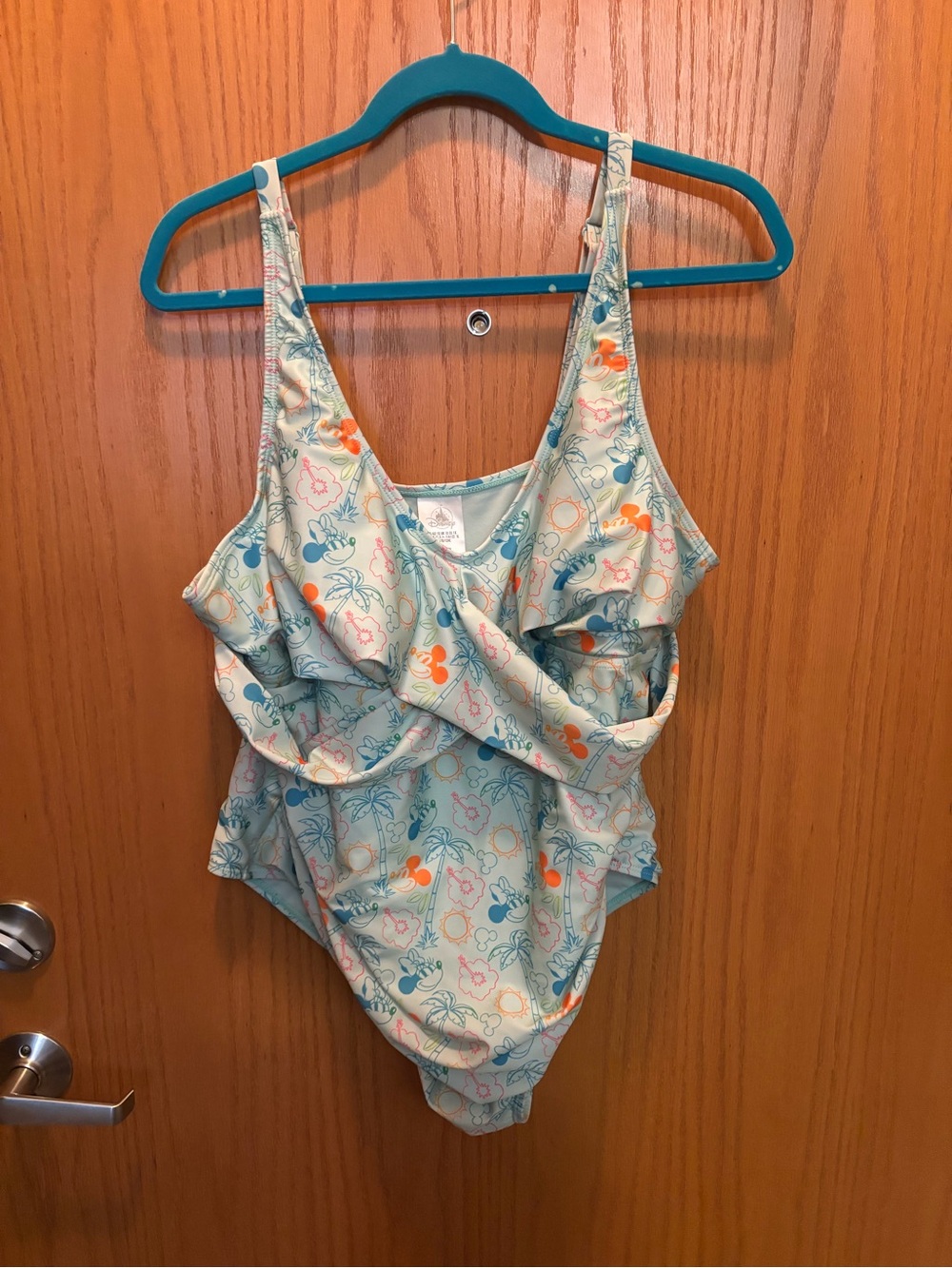 Disney Light Aqua Floral One-Piece Swimsuit with Orange Accents